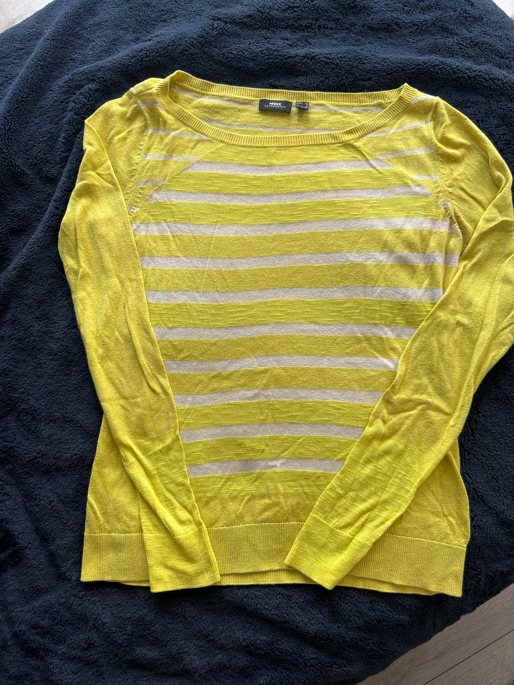 Mexx Yellow and Cream Striped Scoop-Neck Sweater